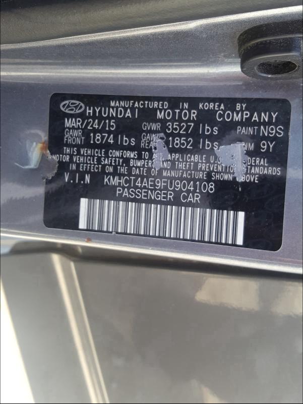 Photo 9 VIN: KMHCT4AE9FU904108 - HYUNDAI ACCENT GLS 