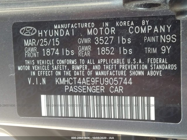 Photo 8 VIN: KMHCT4AE9FU905744 - HYUNDAI ACCENT 