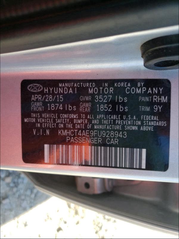 Photo 9 VIN: KMHCT4AE9FU928943 - HYUNDAI ACCENT GLS 