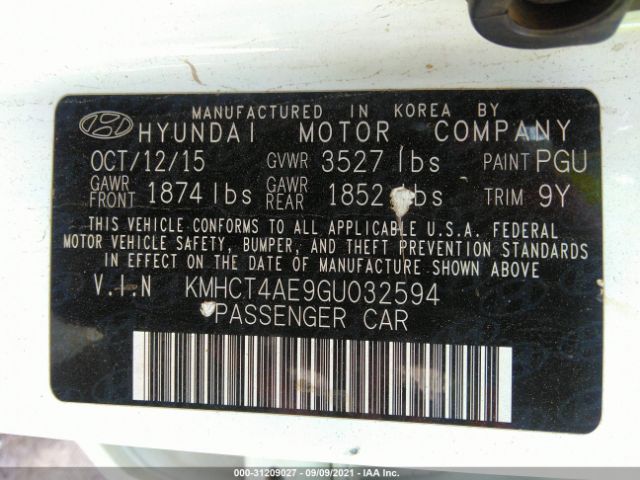 Photo 8 VIN: KMHCT4AE9GU032594 - HYUNDAI ACCENT 