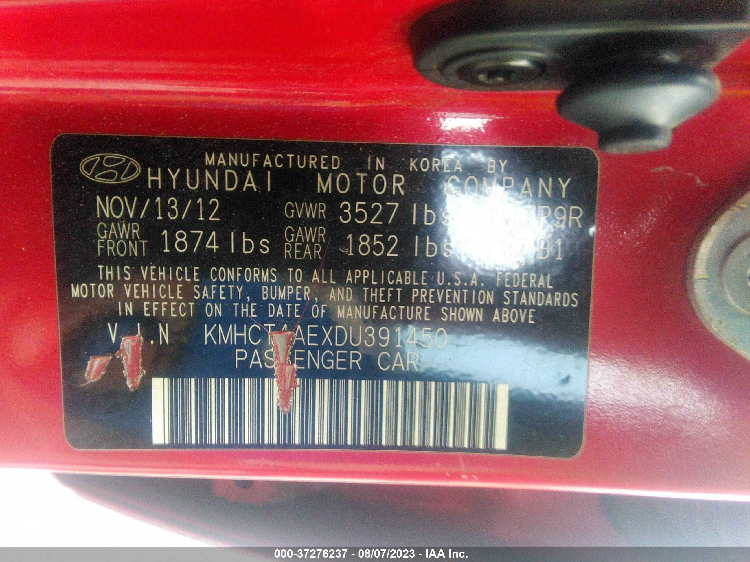 Photo 8 VIN: KMHCT4AEXDU391450 - HYUNDAI ACCENT 