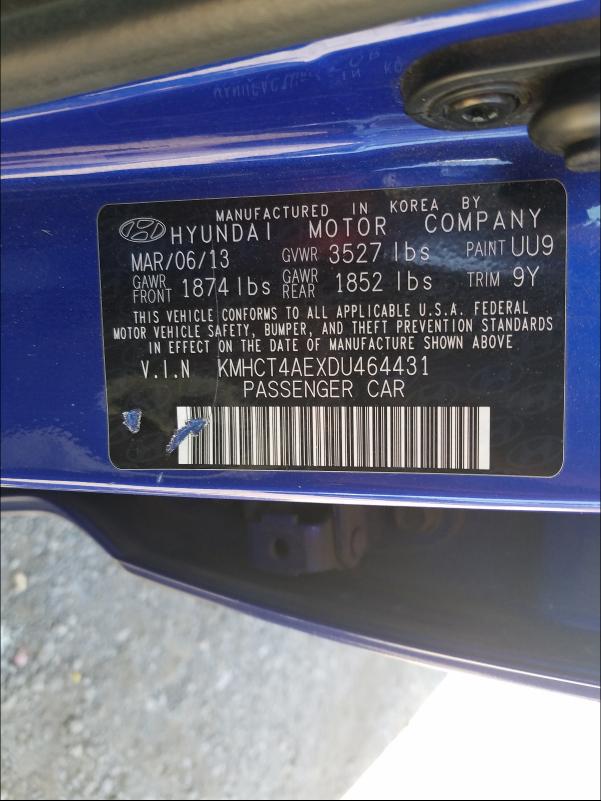 Photo 9 VIN: KMHCT4AEXDU464431 - HYUNDAI ACCENT GLS 