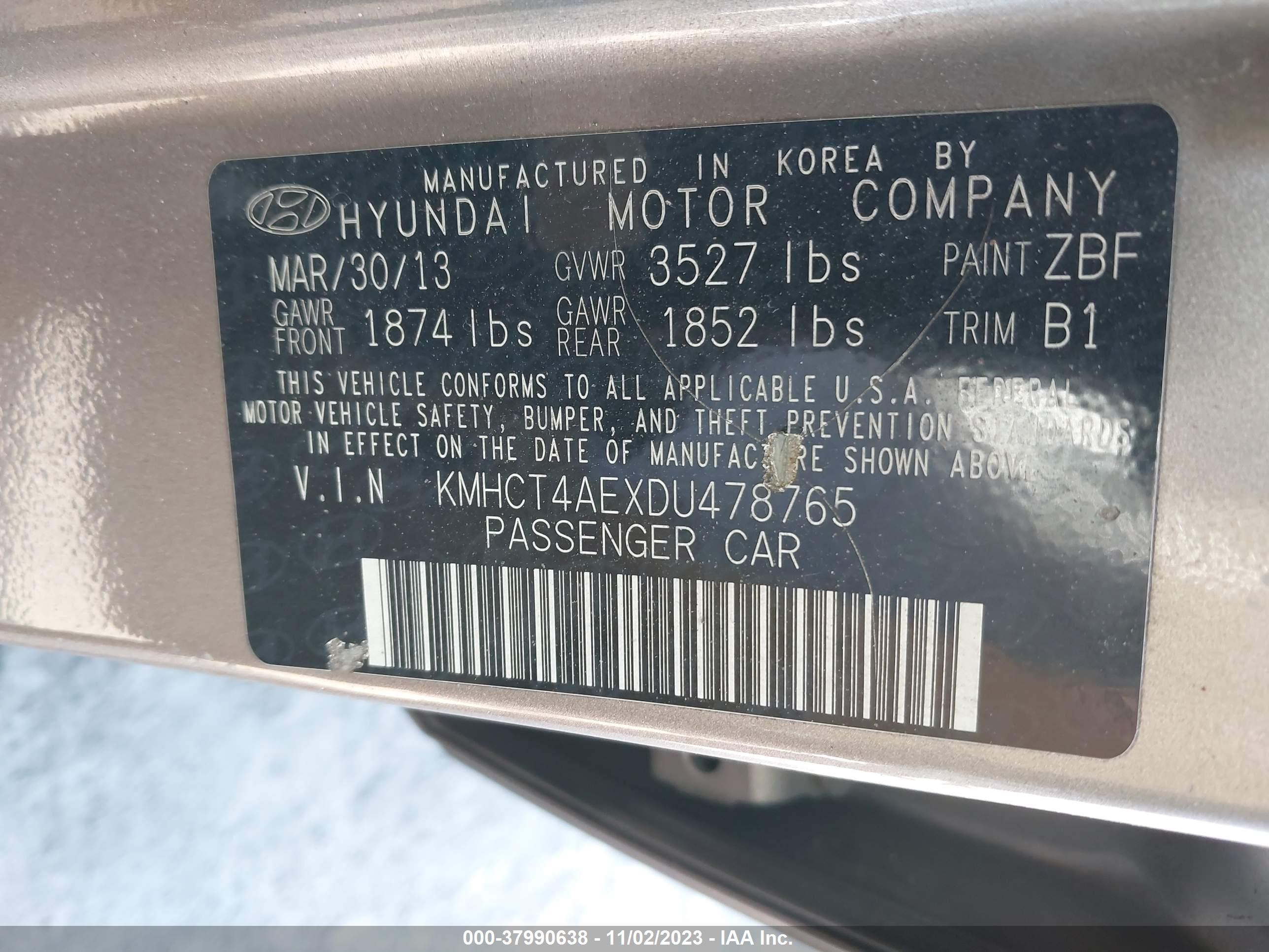 Photo 8 VIN: KMHCT4AEXDU478765 - HYUNDAI ACCENT 