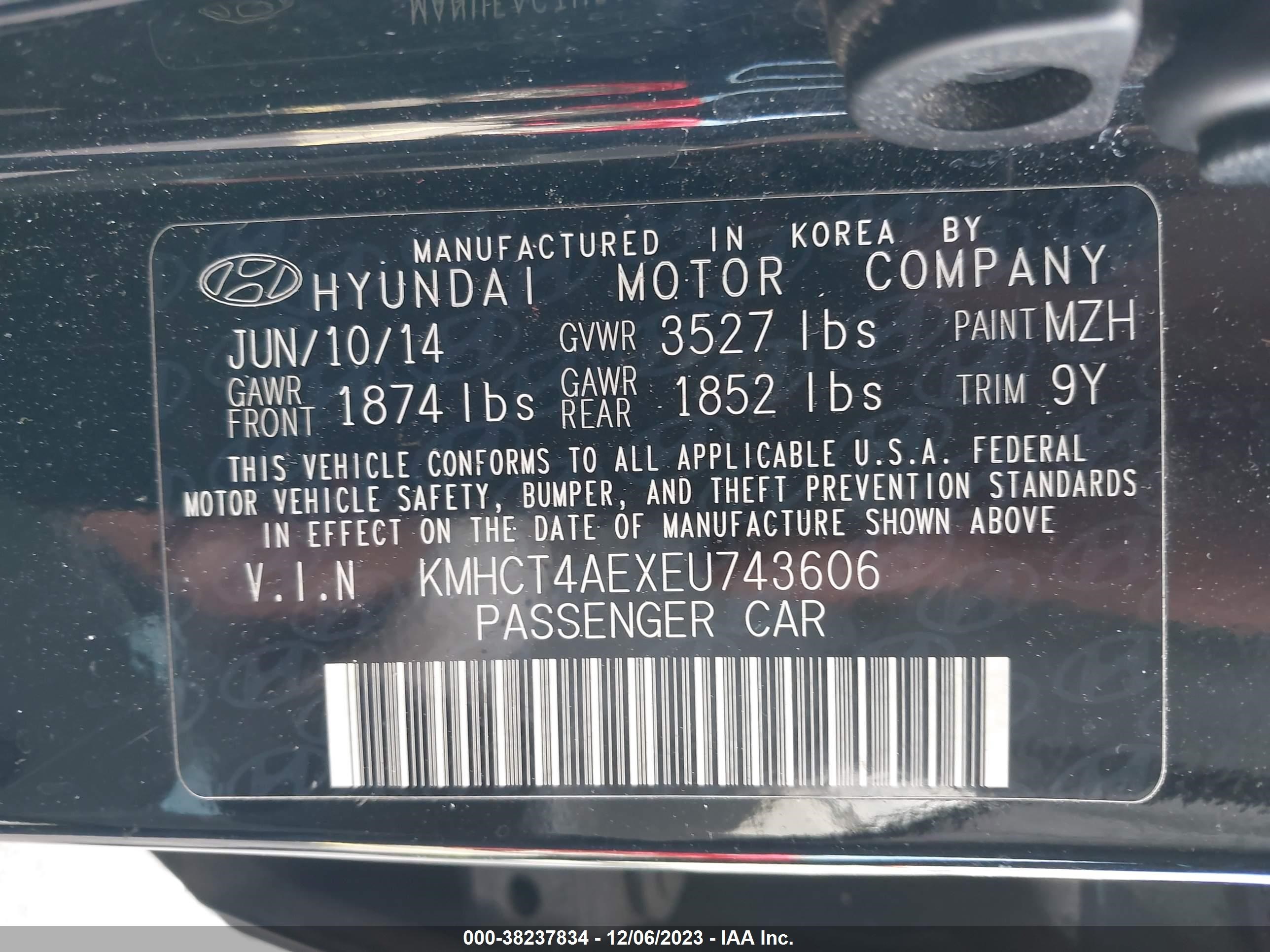 Photo 8 VIN: KMHCT4AEXEU743606 - HYUNDAI ACCENT 