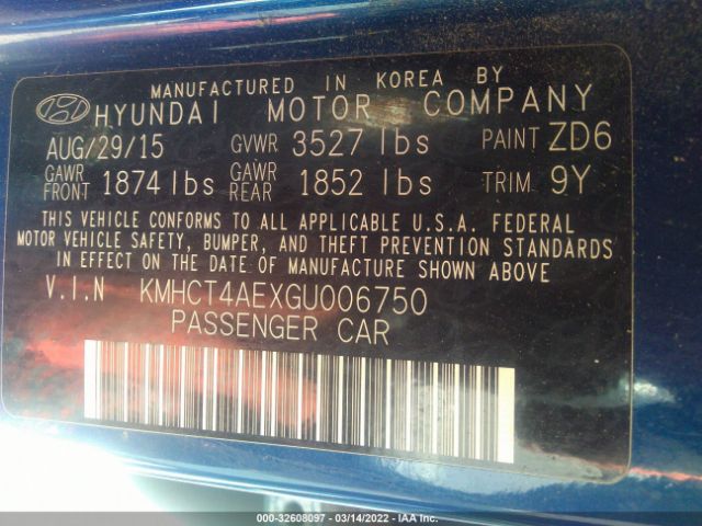 Photo 8 VIN: KMHCT4AEXGU006750 - HYUNDAI ACCENT 