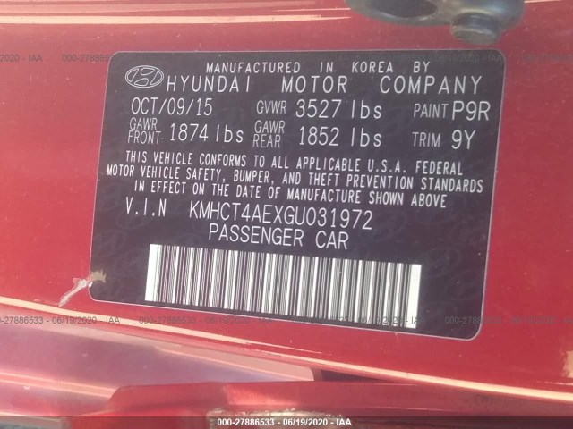 Photo 8 VIN: KMHCT4AEXGU031972 - HYUNDAI ACCENT 