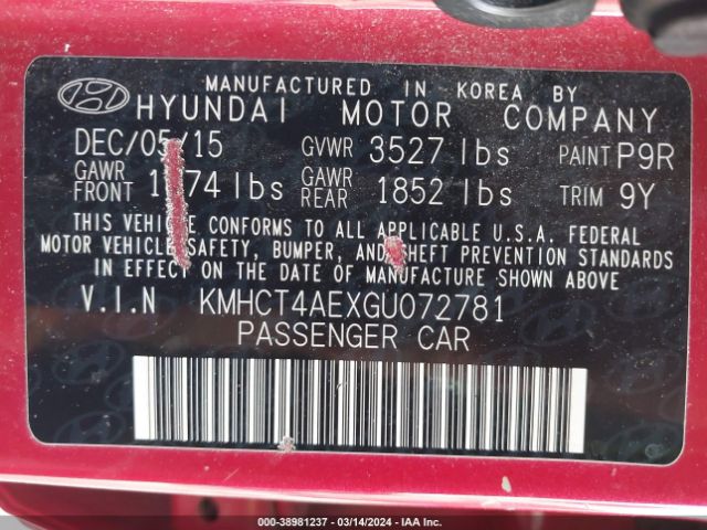 Photo 8 VIN: KMHCT4AEXGU072781 - HYUNDAI ACCENT 