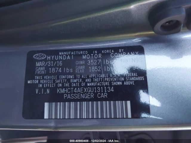 Photo 8 VIN: KMHCT4AEXGU131134 - HYUNDAI ACCENT 