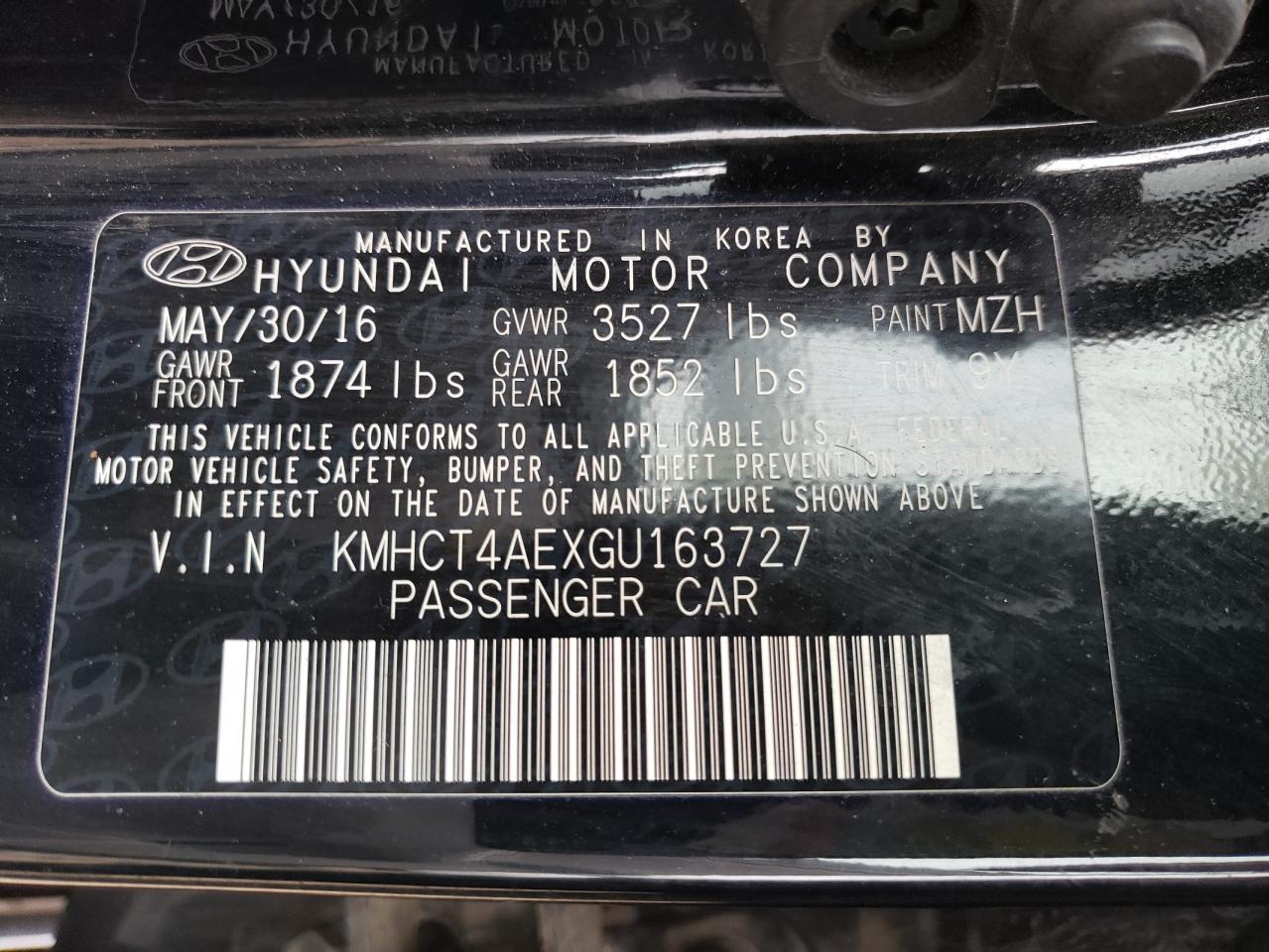 Photo 11 VIN: KMHCT4AEXGU163727 - HYUNDAI ACCENT 