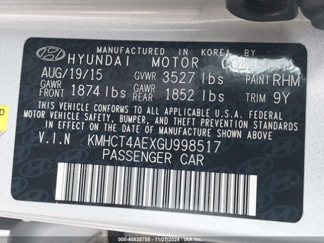 Photo 8 VIN: KMHCT4AEXGU998517 - HYUNDAI ACCENT 