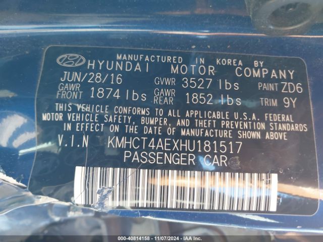 Photo 8 VIN: KMHCT4AEXHU181517 - HYUNDAI ACCENT 