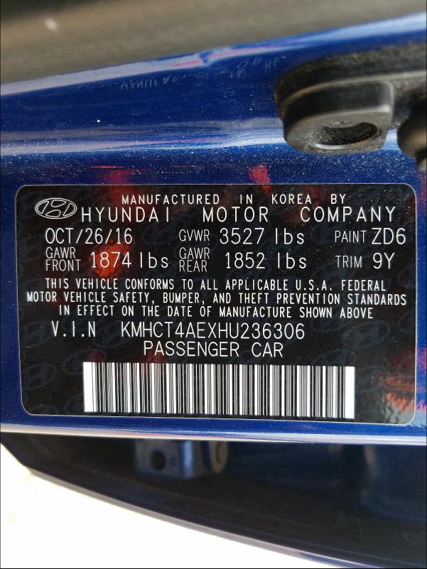 Photo 9 VIN: KMHCT4AEXHU236306 - HYUNDAI ACCENT SE 