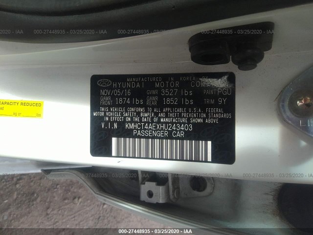 Photo 8 VIN: KMHCT4AEXHU243403 - HYUNDAI ACCENT 