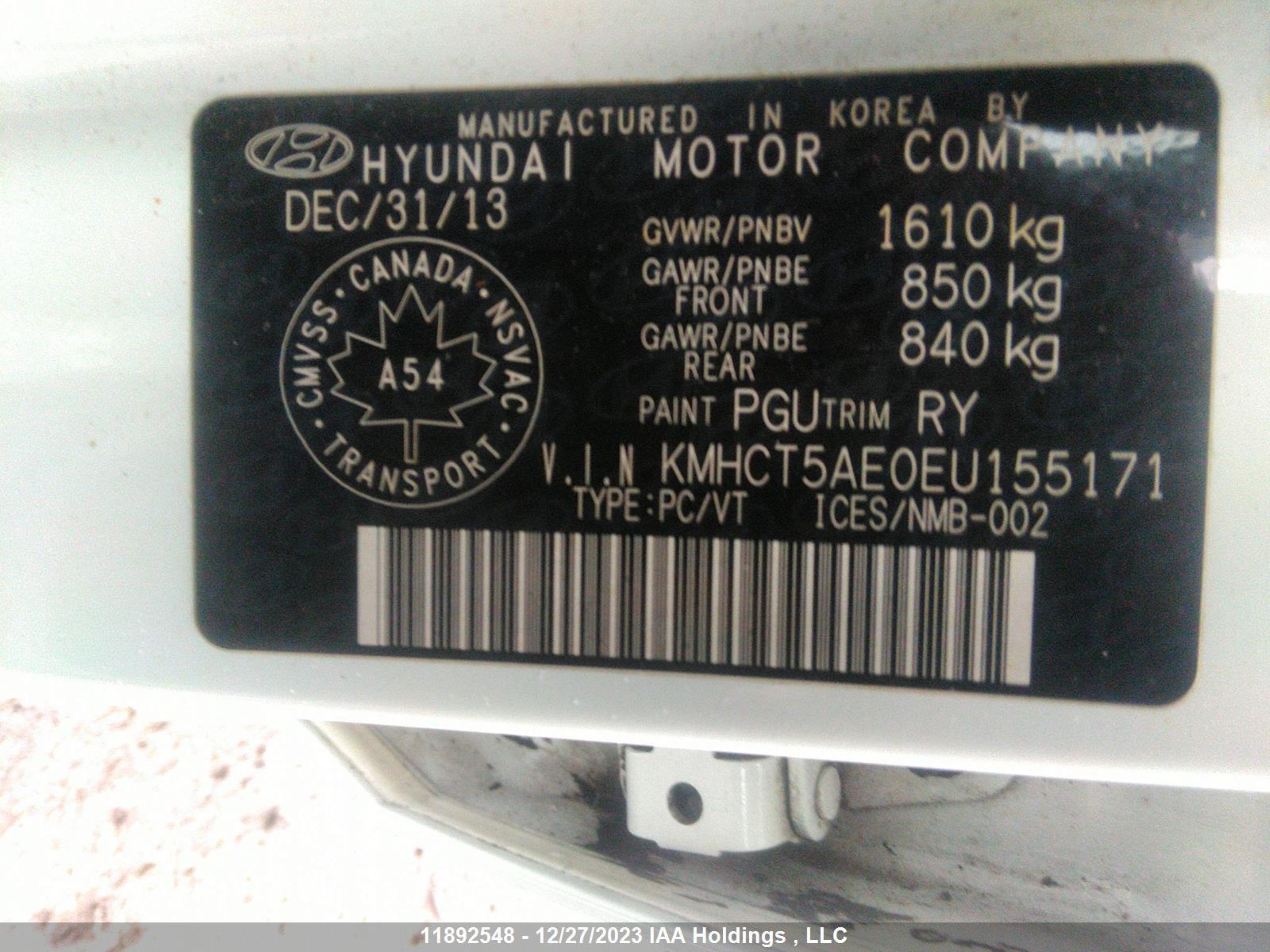 Photo 8 VIN: KMHCT5AE0EU155171 - HYUNDAI ACCENT 