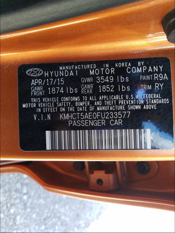 Photo 9 VIN: KMHCT5AE0FU233577 - HYUNDAI ACCENT GS 