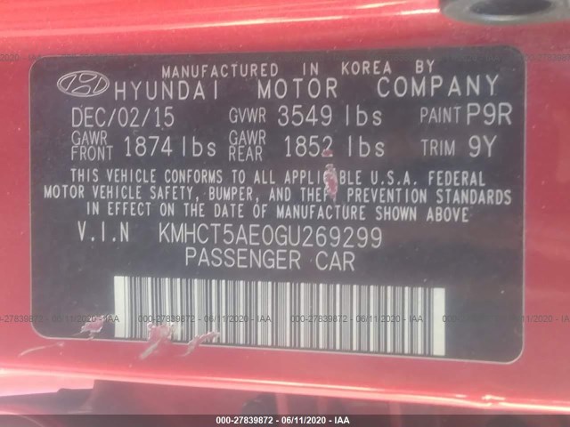 Photo 8 VIN: KMHCT5AE0GU269299 - HYUNDAI ACCENT 