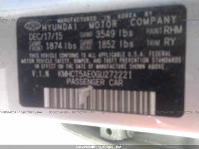 Photo 8 VIN: KMHCT5AE0GU272221 - HYUNDAI ACCENT 