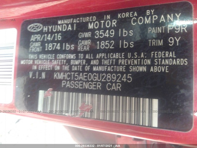 Photo 8 VIN: KMHCT5AE0GU289245 - HYUNDAI ACCENT 