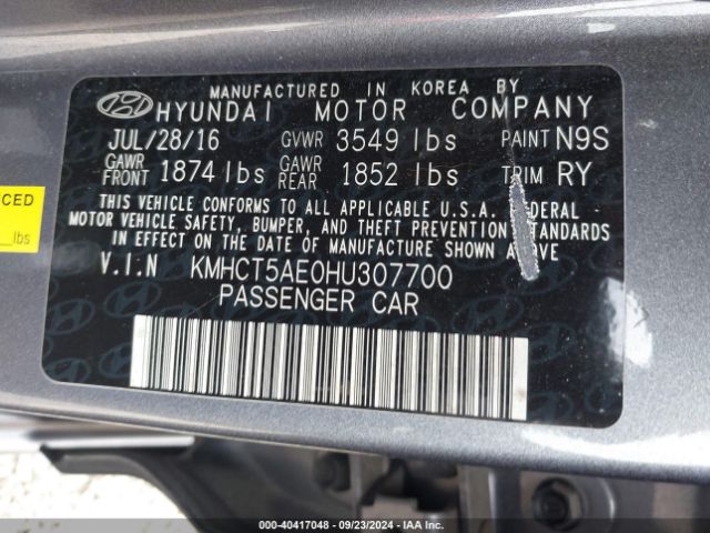 Photo 8 VIN: KMHCT5AE0HU307700 - HYUNDAI ACCENT 