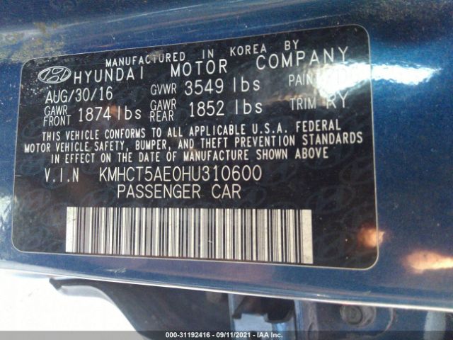 Photo 8 VIN: KMHCT5AE0HU310600 - HYUNDAI ACCENT 