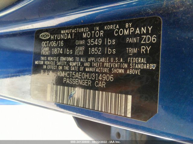 Photo 8 VIN: KMHCT5AE0HU314906 - HYUNDAI ACCENT 