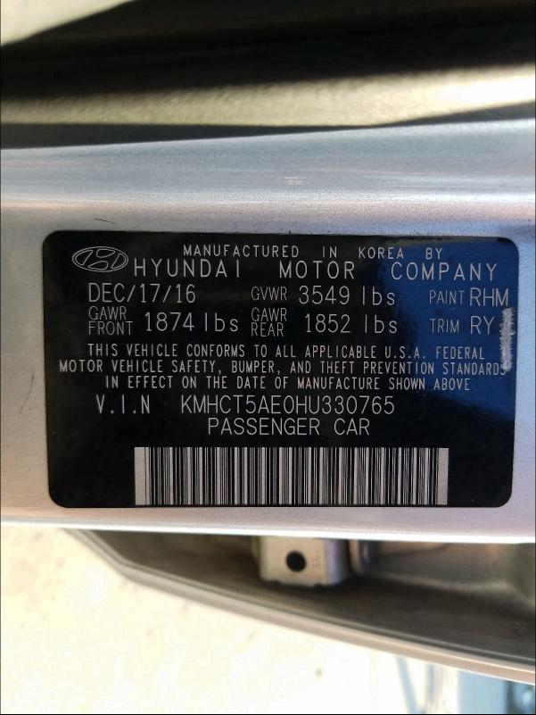 Photo 9 VIN: KMHCT5AE0HU330765 - HYUNDAI ACCENT SE 