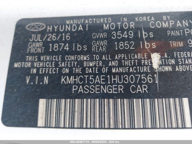 Photo 8 VIN: KMHCT5AE1HU307561 - HYUNDAI ACCENT 