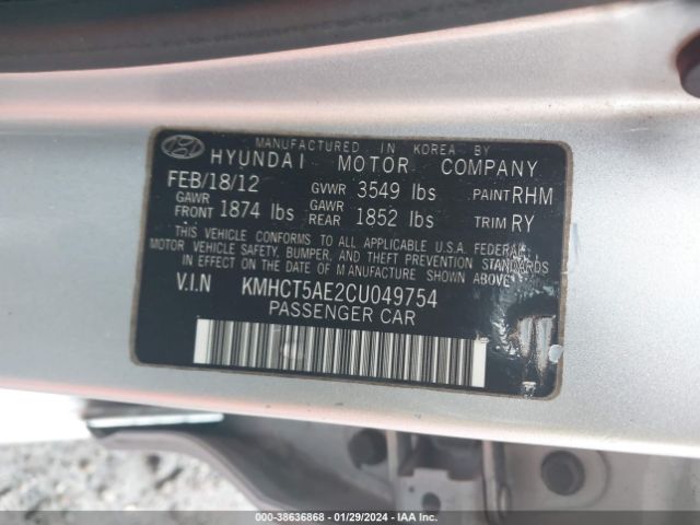 Photo 8 VIN: KMHCT5AE2CU049754 - HYUNDAI ACCENT 