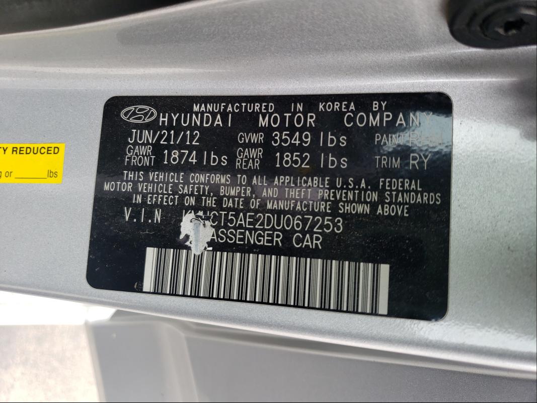 Photo 9 VIN: KMHCT5AE2DU067253 - HYUNDAI ACCENT GLS 