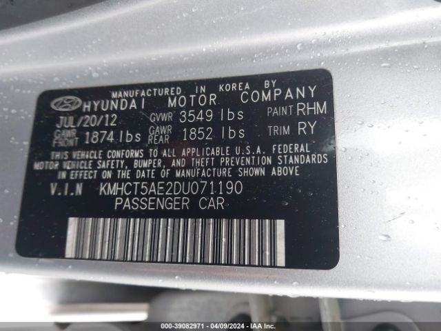 Photo 8 VIN: KMHCT5AE2DU071190 - HYUNDAI ACCENT 