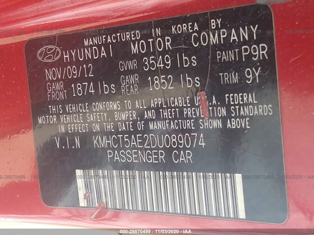 Photo 8 VIN: KMHCT5AE2DU089074 - HYUNDAI ACCENT 