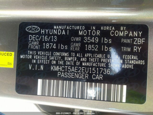 Photo 8 VIN: KMHCT5AE2EU151736 - HYUNDAI ACCENT 