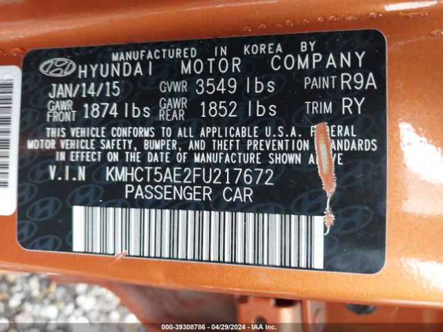 Photo 8 VIN: KMHCT5AE2FU217672 - HYUNDAI ACCENT 