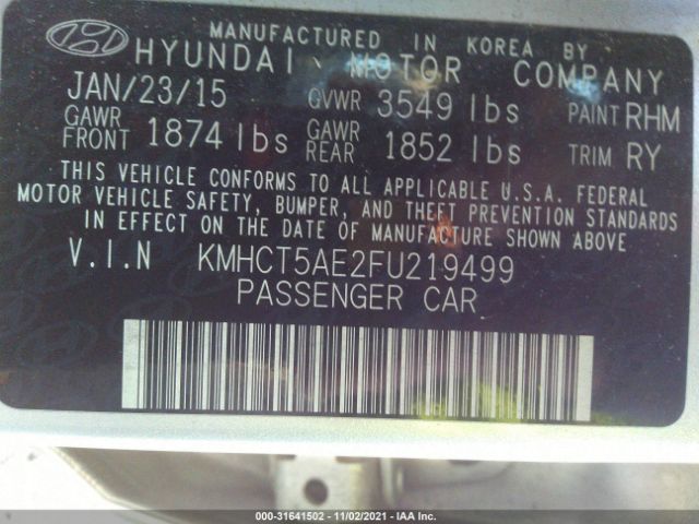 Photo 8 VIN: KMHCT5AE2FU219499 - HYUNDAI ACCENT 