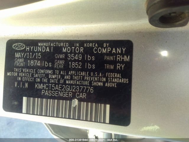 Photo 8 VIN: KMHCT5AE2GU237776 - HYUNDAI ACCENT 