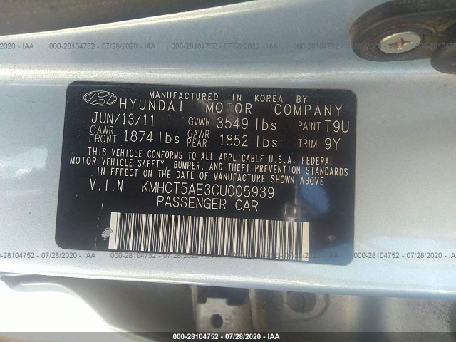 Photo 8 VIN: KMHCT5AE3CU005939 - HYUNDAI ACCENT 