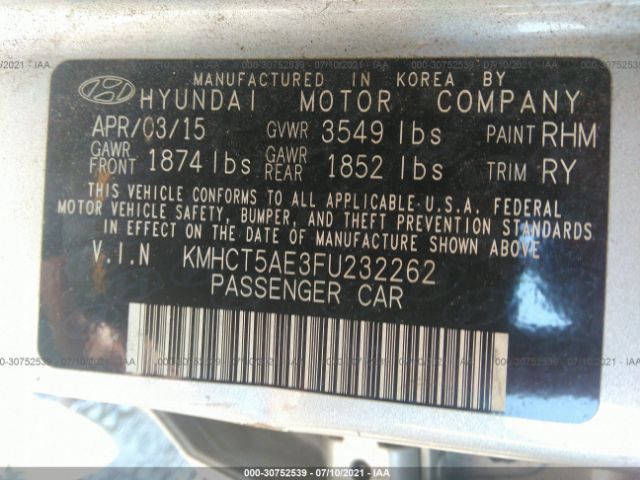 Photo 8 VIN: KMHCT5AE3FU232262 - HYUNDAI ACCENT 