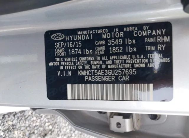 Photo 8 VIN: KMHCT5AE3GU257695 - HYUNDAI ACCENT 