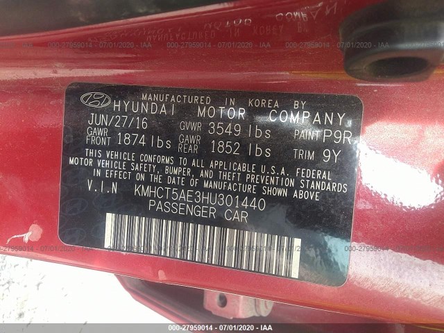 Photo 8 VIN: KMHCT5AE3HU301440 - HYUNDAI ACCENT 