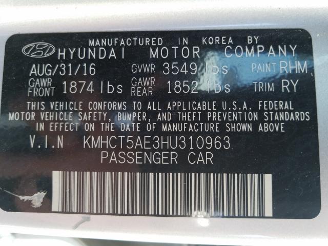 Photo 9 VIN: KMHCT5AE3HU310963 - HYUNDAI ACCENT SE 