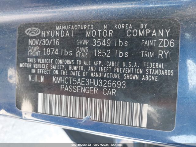 Photo 8 VIN: KMHCT5AE3HU326693 - HYUNDAI ACCENT 