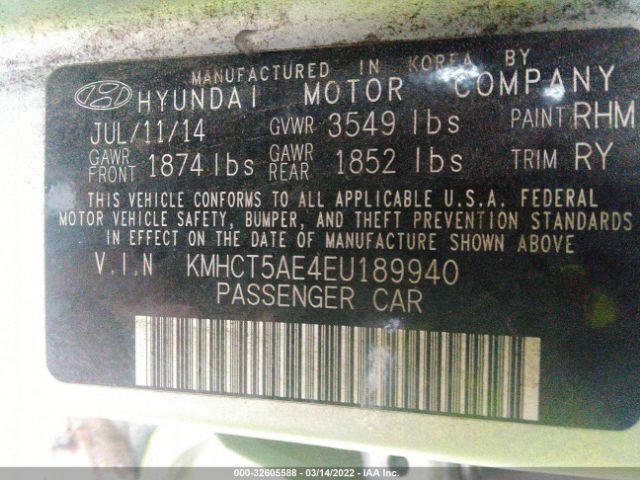 Photo 8 VIN: KMHCT5AE4EU189940 - HYUNDAI ACCENT 