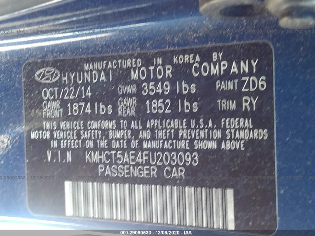 Photo 8 VIN: KMHCT5AE4FU203093 - HYUNDAI ACCENT 