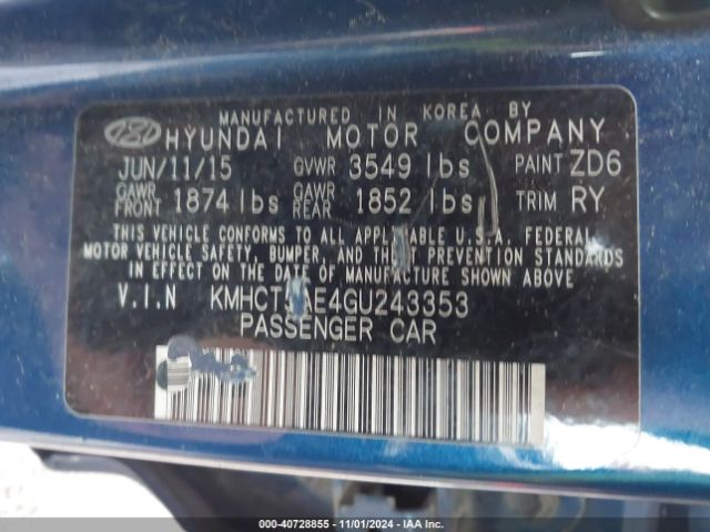 Photo 8 VIN: KMHCT5AE4GU243353 - HYUNDAI ACCENT 