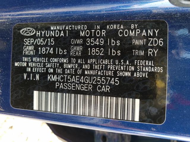 Photo 9 VIN: KMHCT5AE4GU255745 - HYUNDAI ACCENT SE 