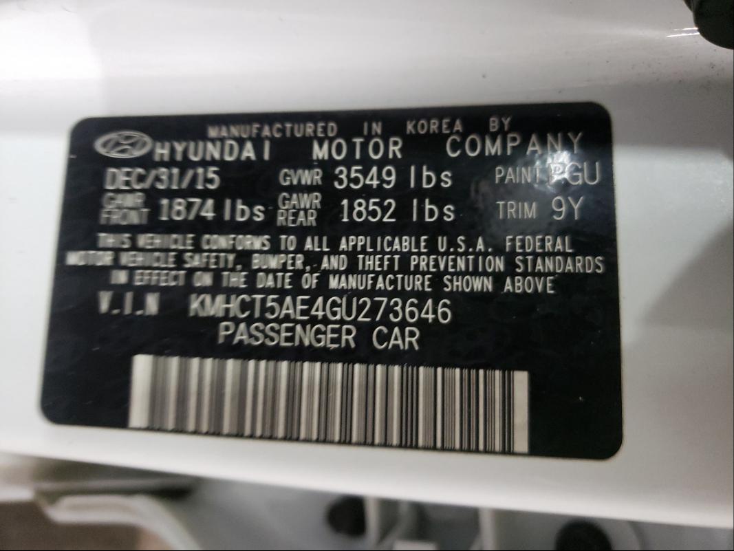 Photo 9 VIN: KMHCT5AE4GU273646 - HYUNDAI ACCENT SE 