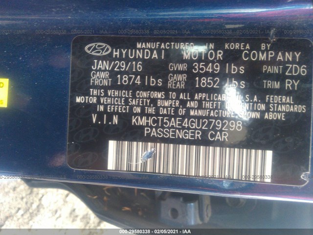 Photo 8 VIN: KMHCT5AE4GU279298 - HYUNDAI ACCENT 