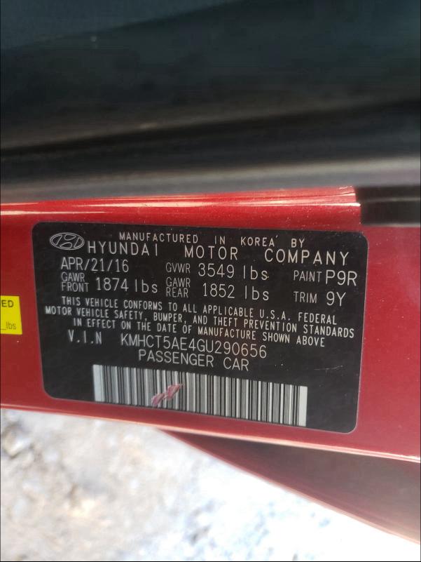 Photo 9 VIN: KMHCT5AE4GU290656 - HYUNDAI ACCENT SE 