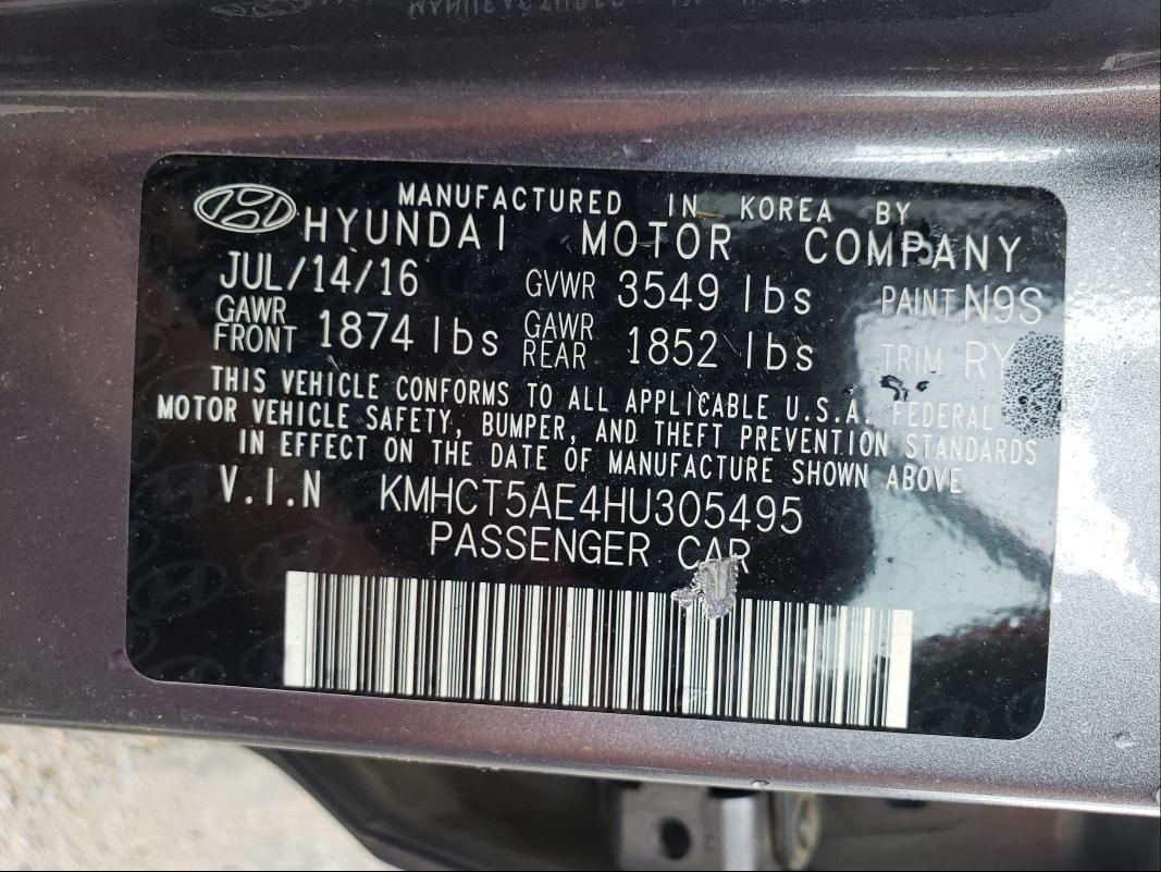 Photo 9 VIN: KMHCT5AE4HU305495 - HYUNDAI ACCENT SE 