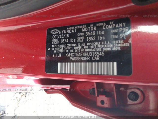 Photo 8 VIN: KMHCT5AE4HU316545 - HYUNDAI ACCENT 